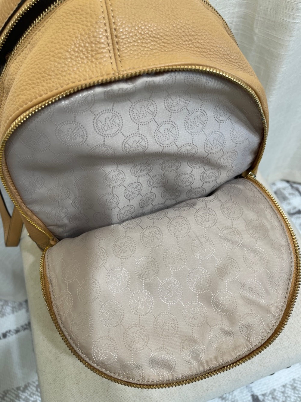 Like New Michael Kors Camel Pebbled Leather Backpack - Picture 4 of 5